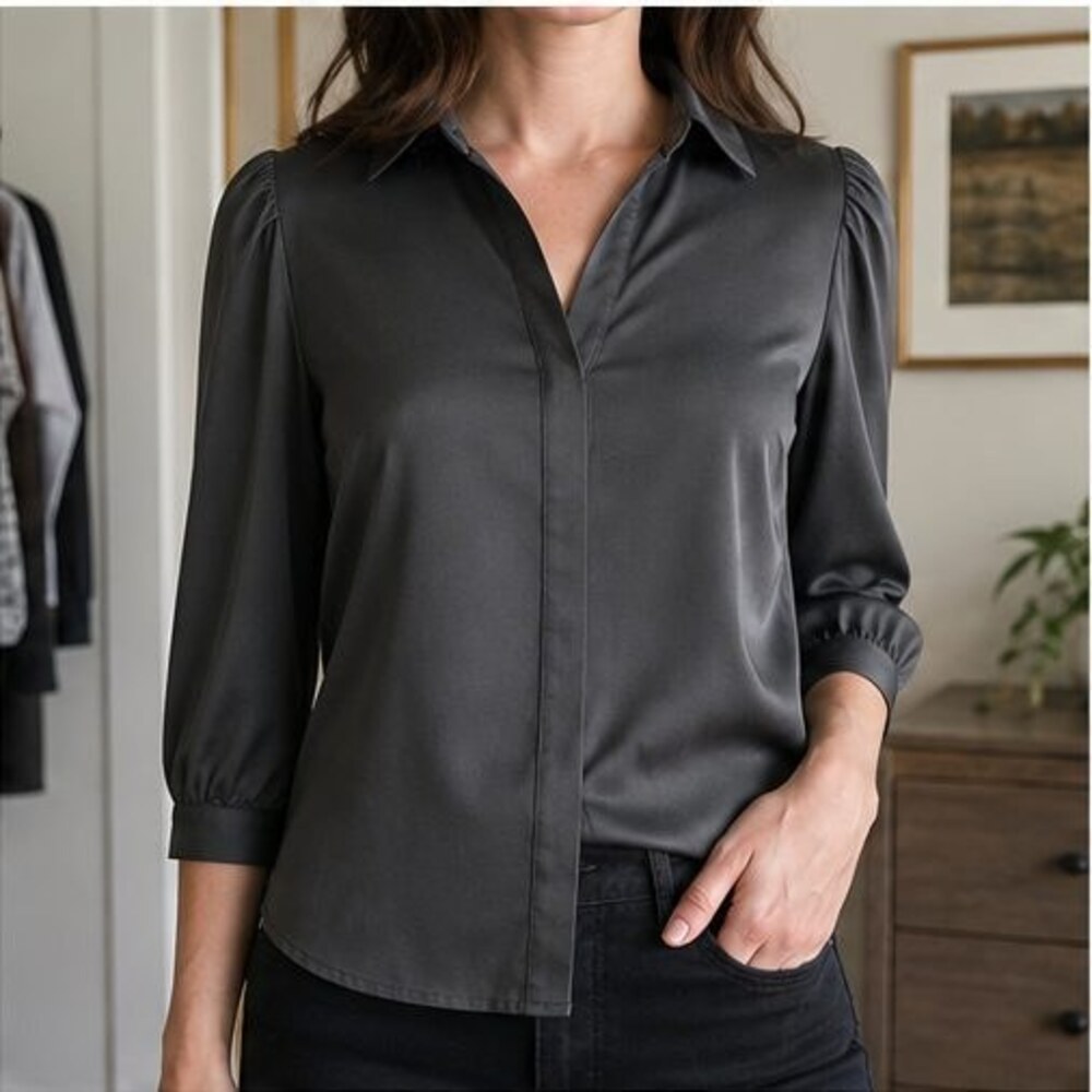 Charcoal Puff Sleeve Top - Picture 2 of 6